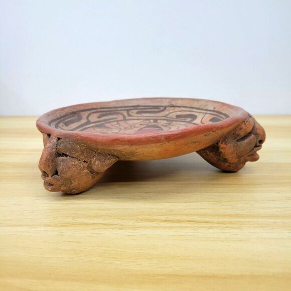 Mesoamerican-Style Terracotta Tripod Bowl – Face Motif – 8" - Picture 4 of 12